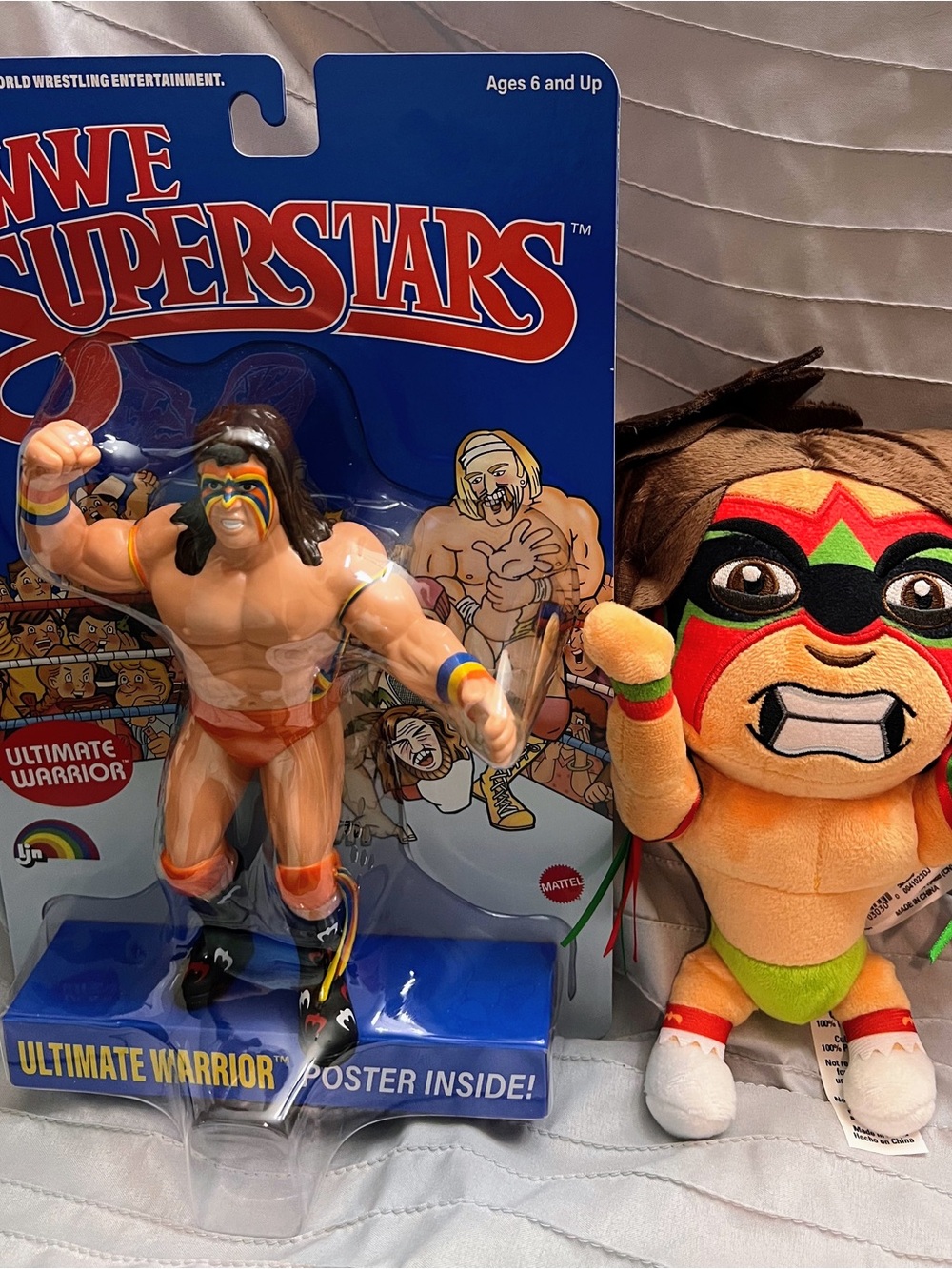 WWE ULTIMATE WARRIOR- Action Figure Blue Card & Ultimate Warrior Plush- Lot of 2
